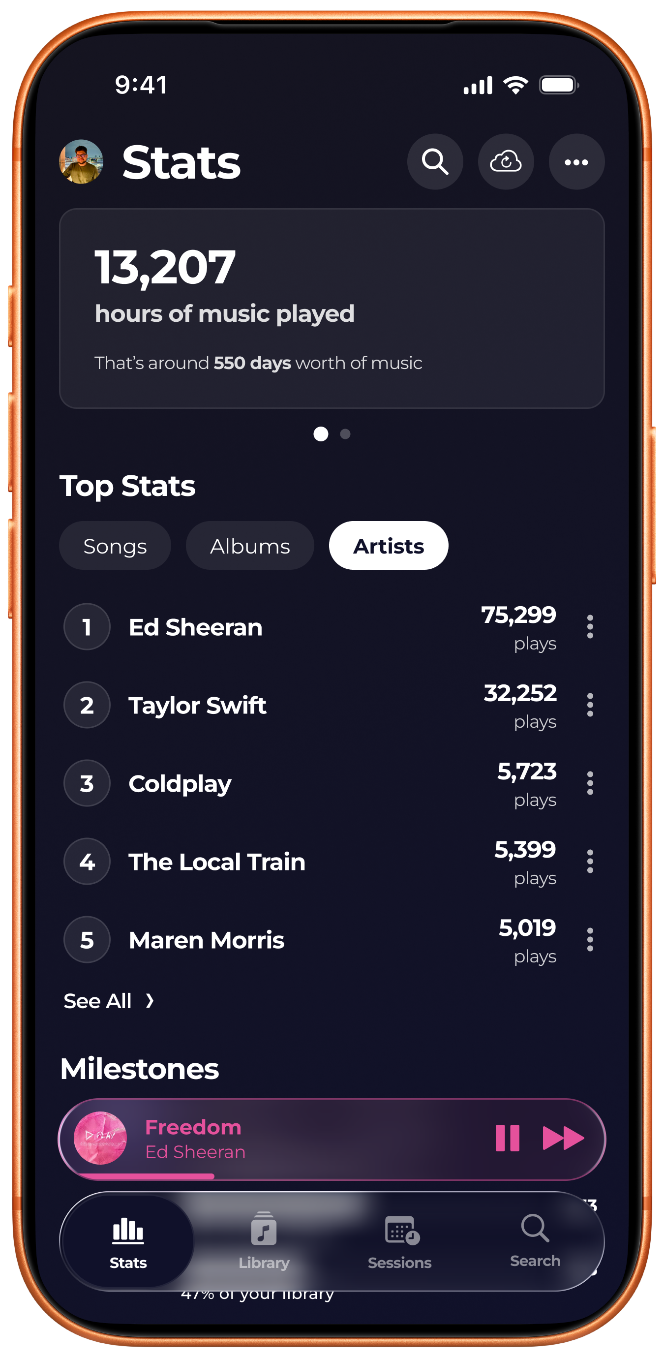 TrackSense stats view